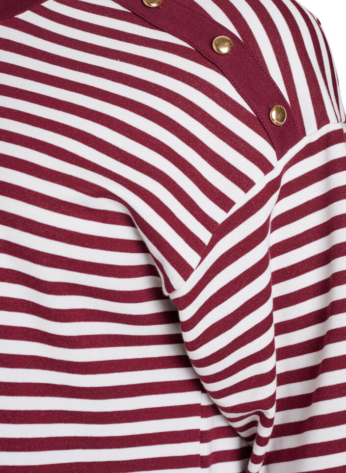 Striped blouse with 3/4 sleeves and button detail, Red, Packshot image number 3