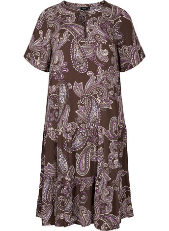 Short-sleeved viscose dress with print