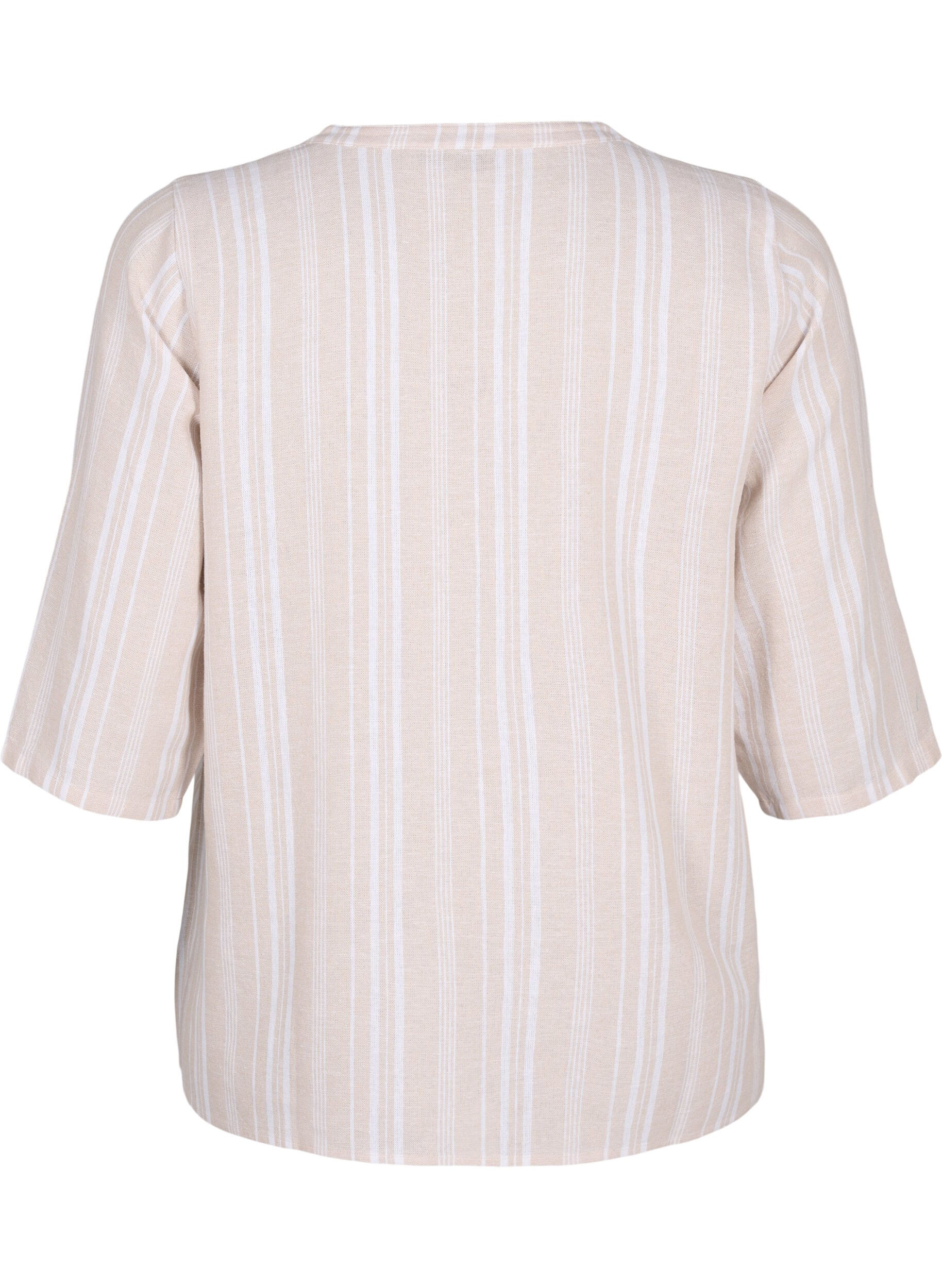 Zizzifashion Striped blouse in linen-viscose blend, Beige, Packshot image number 1