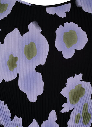 Printed pleated dress with waist tie, Black w. Floral, Packshot image number 2