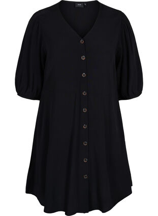 Dress with buttons and 3/4 sleeves, Black, Packshot image number 0