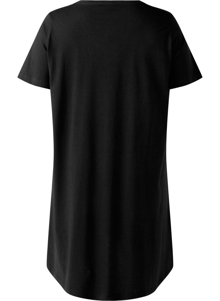 Short-sleeved nightgown in organic cotton, Black, Packshot image number 1