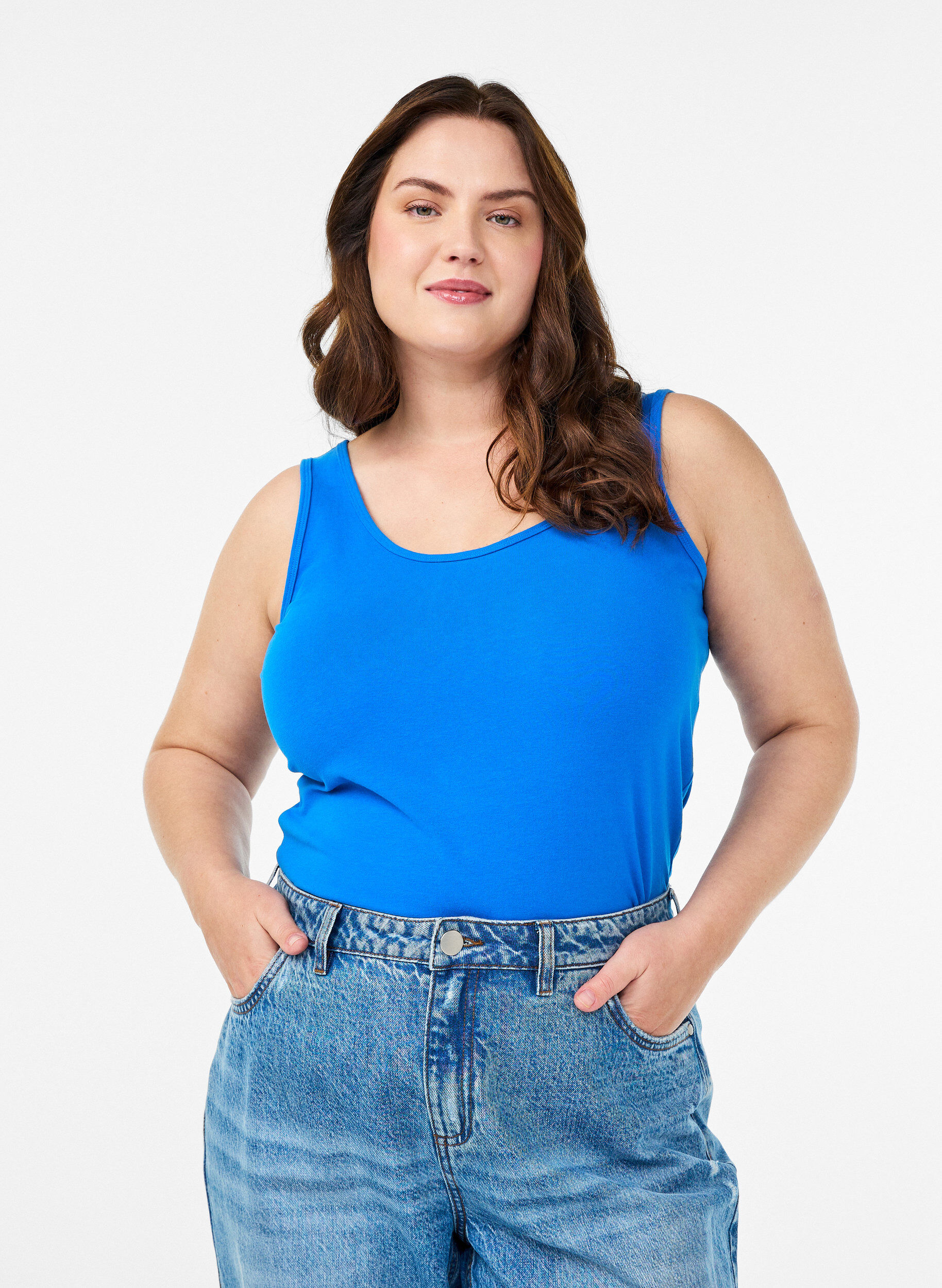 Solid color basic top in cotton, Blue, Model