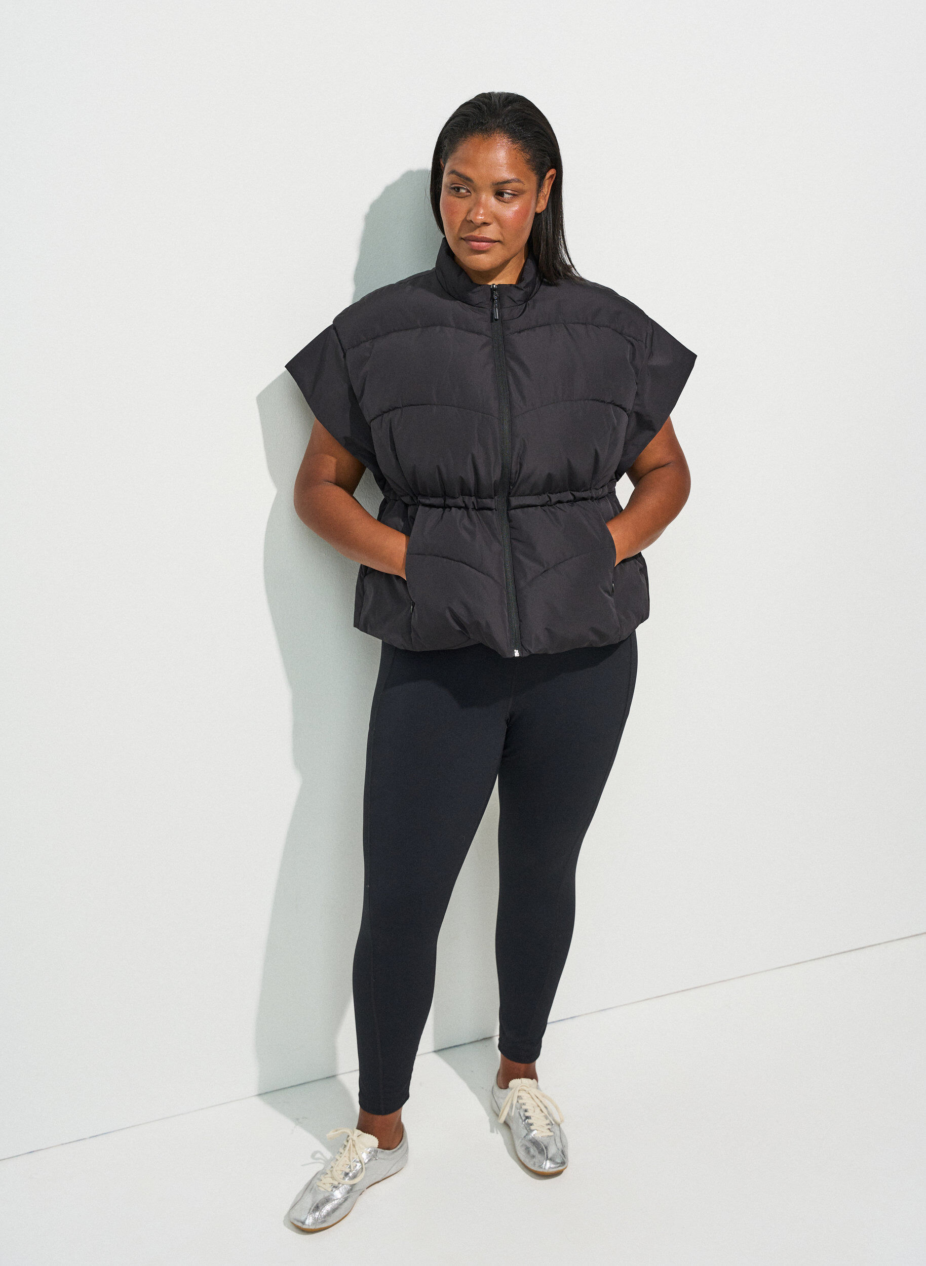 ZizzifashionPuffer gilet with adjustable waist, Black, Model image number 1