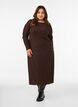 Midi dress with a wavy texture and long sleeves, Brown, Model image number 0