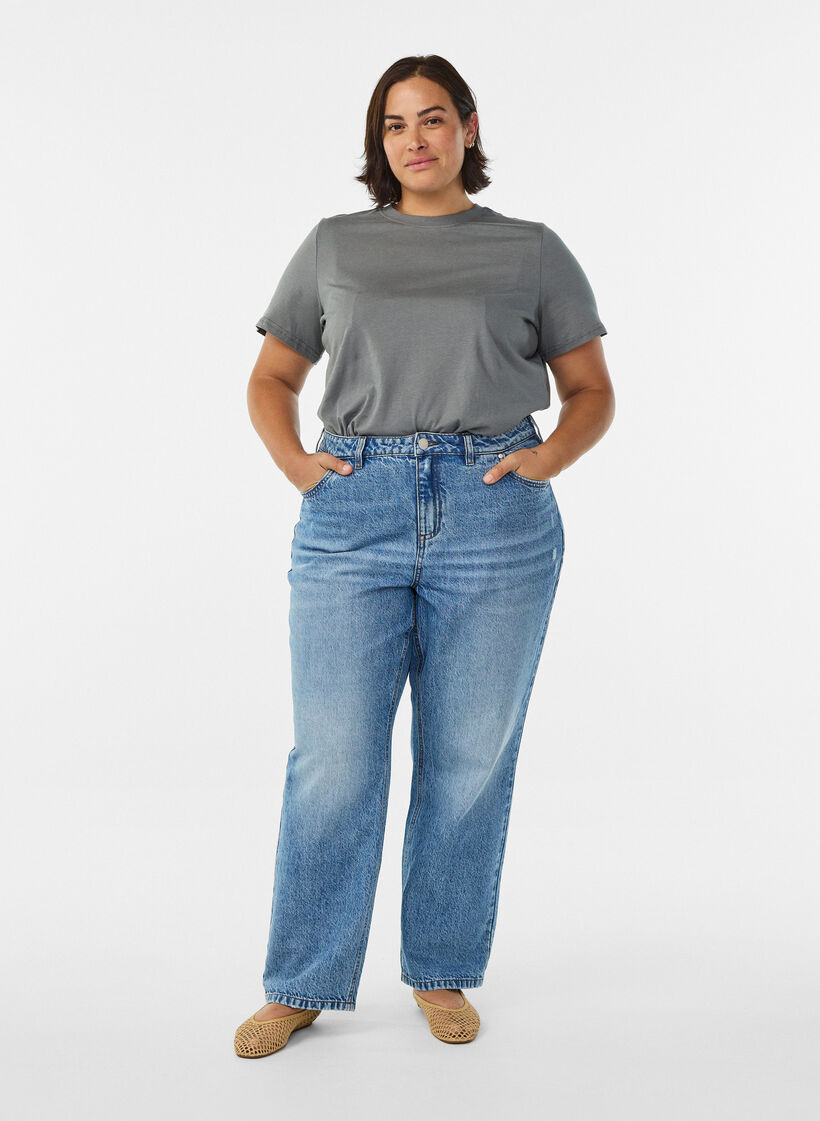 Basic cotton T-shirt with round neck, Grey, Model image number 1