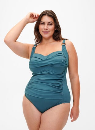 Quilted swimsuit with drapes, Balsam, Model image number 0
