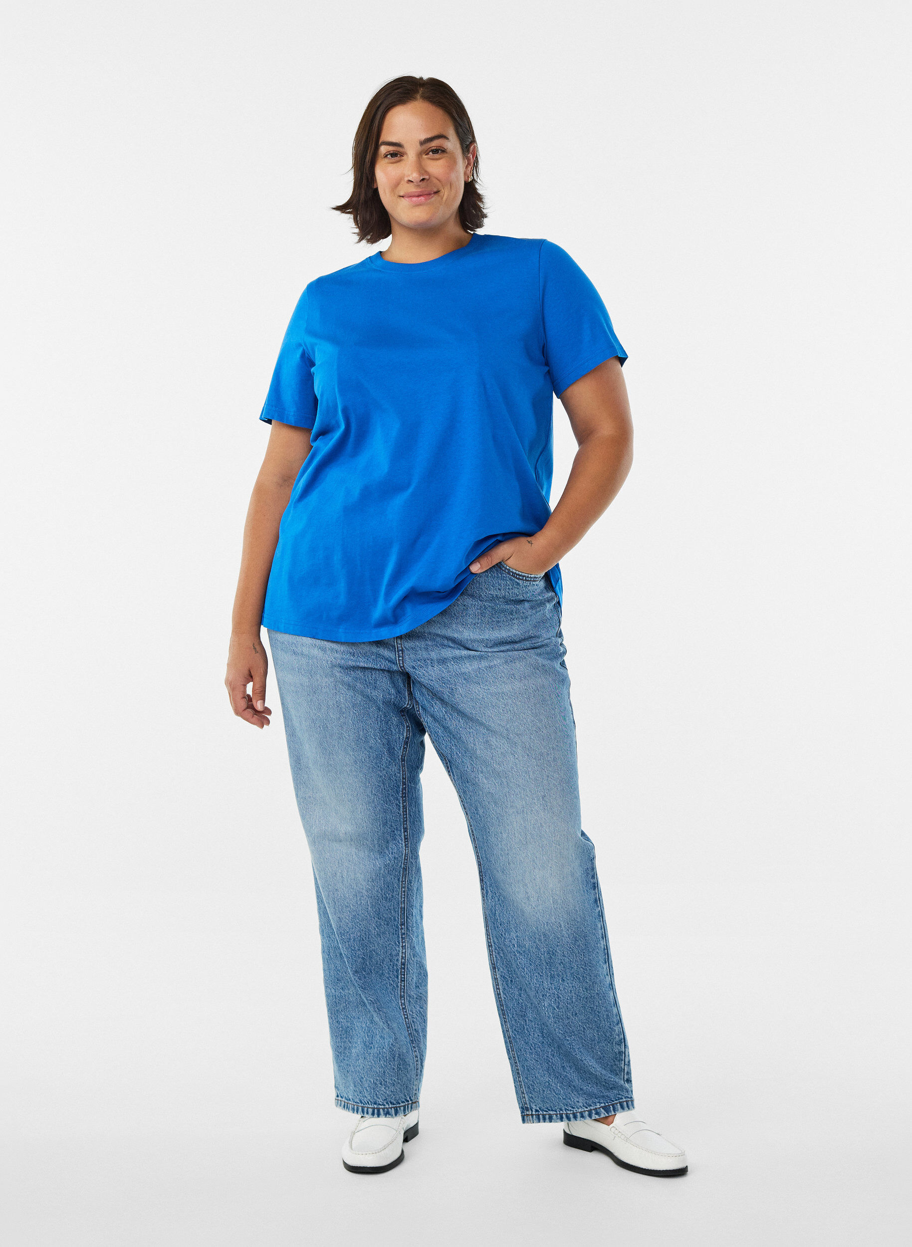 ZizzifashionBasic cotton T-shirt with round neck, Blue, Model image number 1