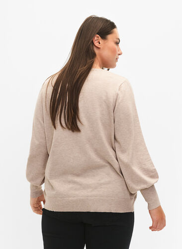Knitted blouse with viscose and balloon sleeves, Simply Taupe Mel., Model image number 1