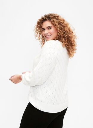 Pullover with hole pattern and boat neck	, Cloud Dancer, Model image number 1
