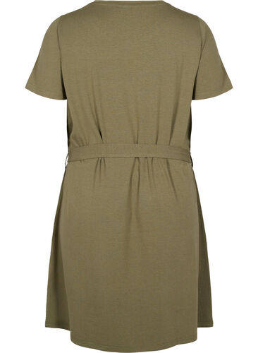 Short sleeve dress with waist belt, Dusty Olive, Packshot image number 1