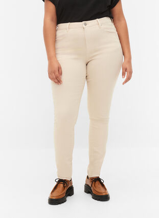 High waisted Amy jeans with super slim fit, Oatmeal, Model image number 2
