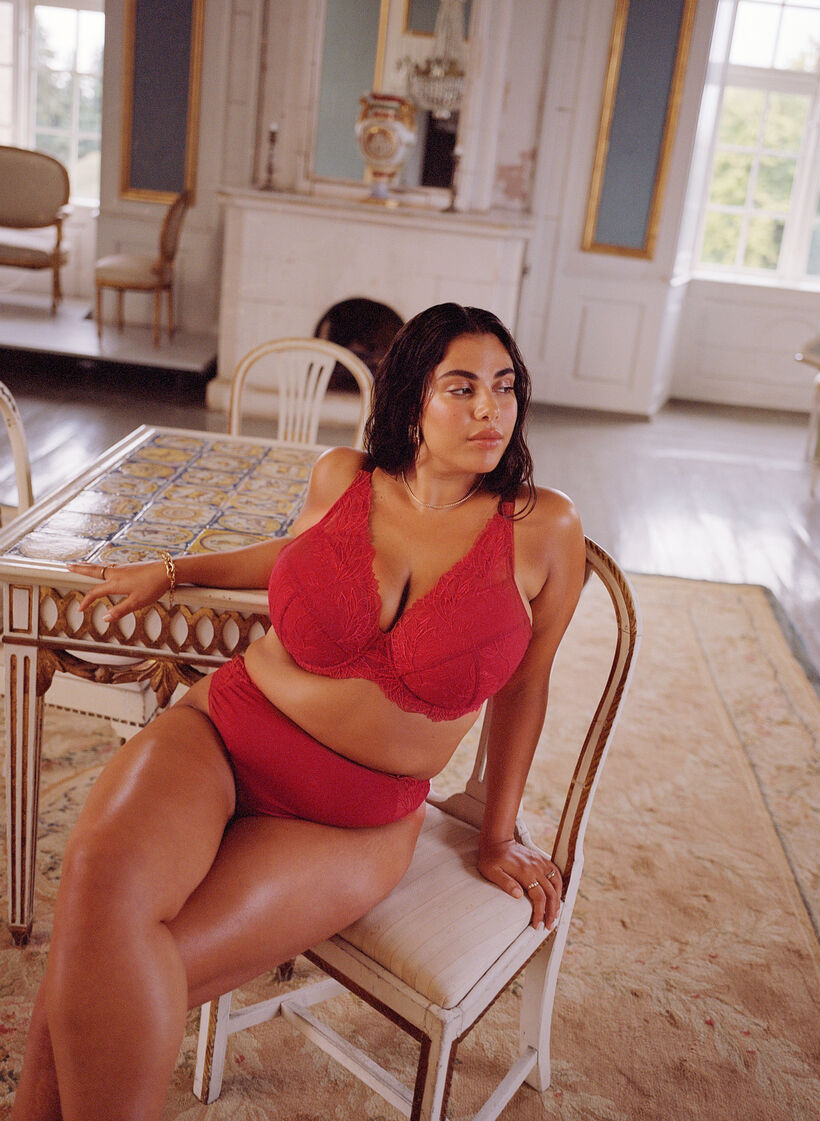 Microfiber thong with lace, Red, Image image number 0