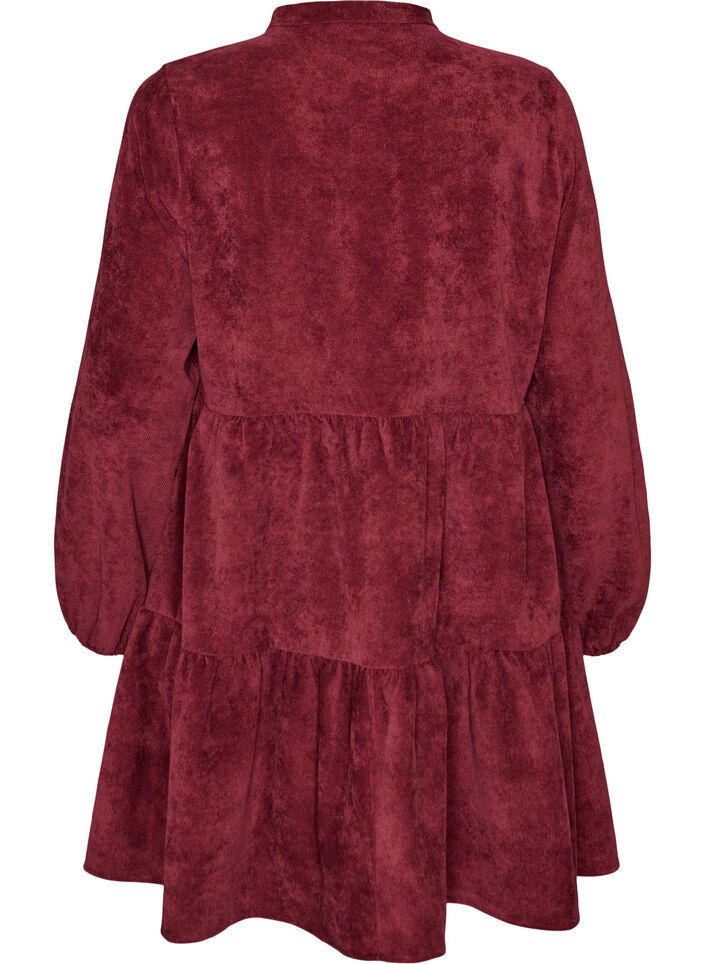 Corduroy dress with A-line shape and stand collar, Red, Packshot image number 1