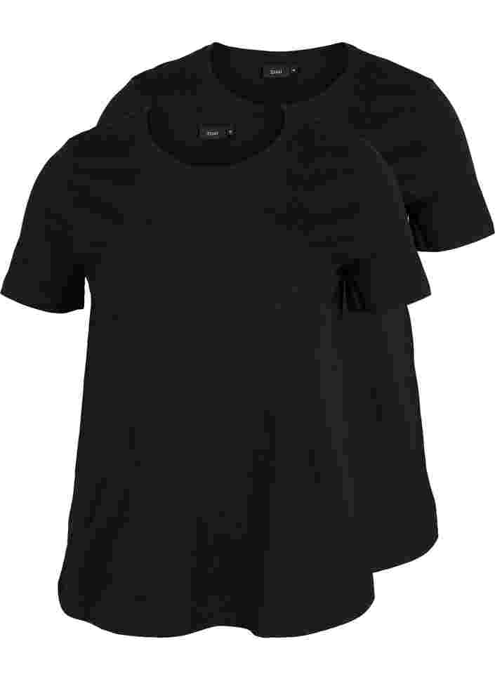 Basics cotton t-shirt 2-pack, Black/Black, Packshot image number 0