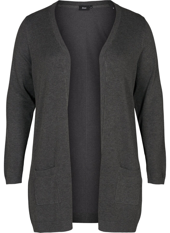 Long knitted cardigan in a viscose blend, Dark Grey, Packshot image number 0