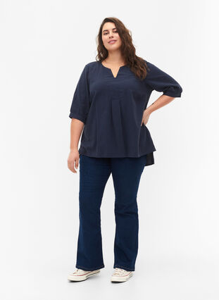 FLASH - Cotton blouse with half-length sleeves, Navy Blazer, Model image number 2