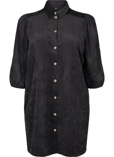 Corduroy dress with 3/4 sleeves and buttons, Black, Packshot image number 0
