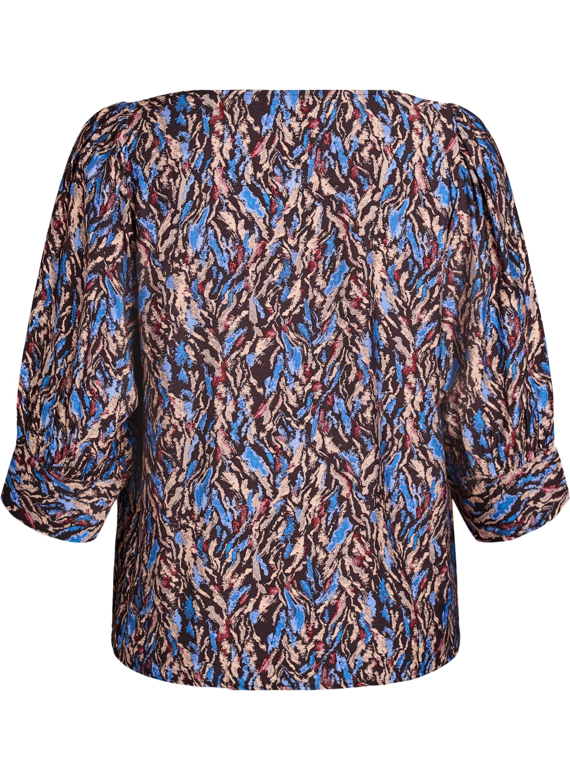 Zizzifashion Blouse with V-neck and 3/4-sleeves, Blue, Packshot image number 1