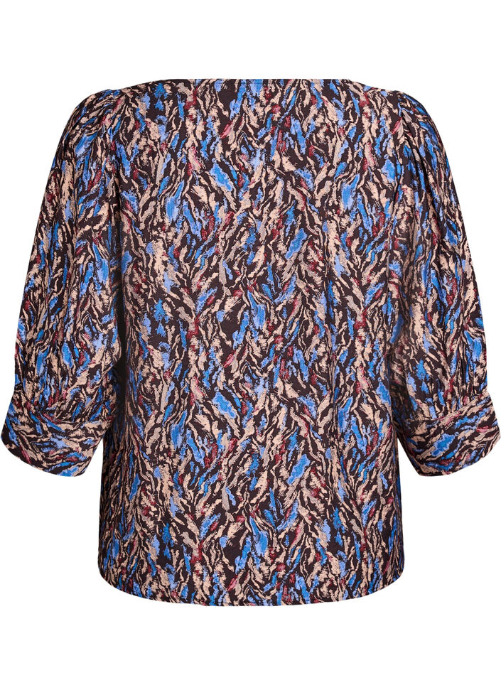 Blouse with V-neck and 3/4-sleeves, Blue, Packshot image number 1