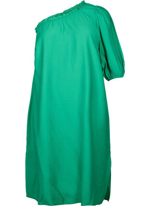 One-shoulder dress in viscose, Deep Mint, Packshot image number 0