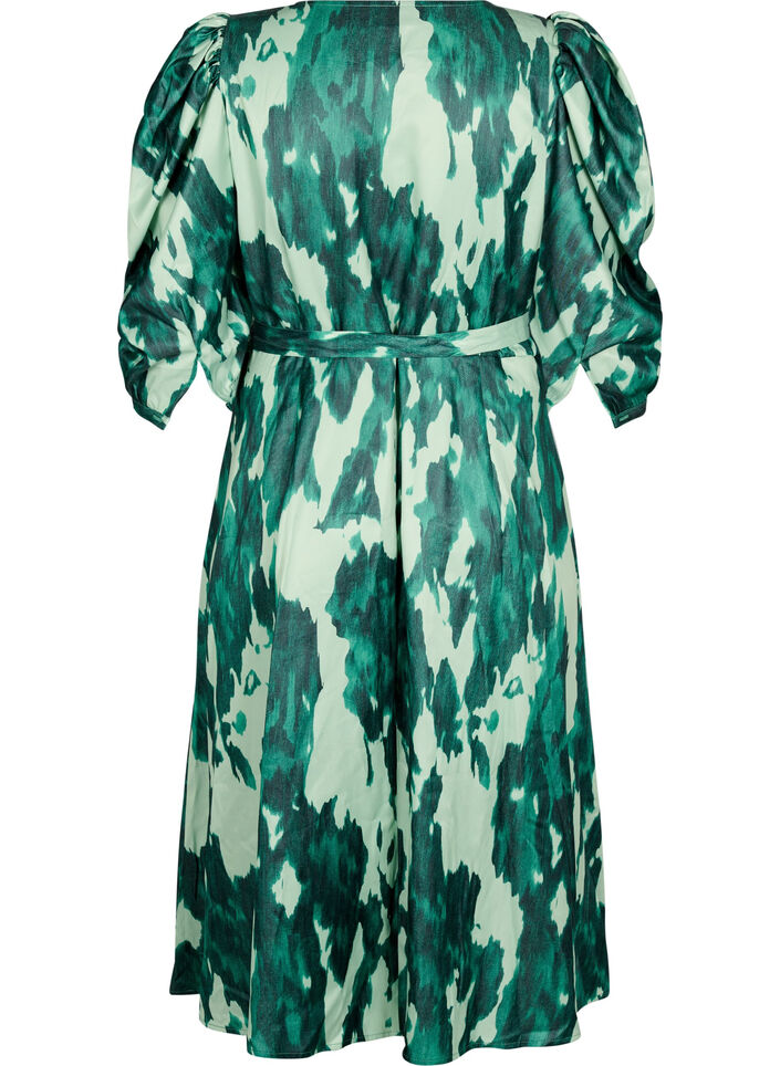 Short-sleeved party dress with tie belt, Green, Packshot image number 1