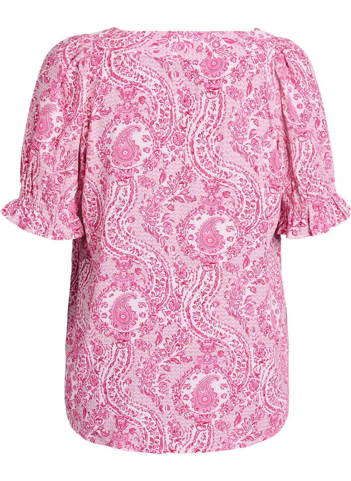 Viscose blouse with paisley print and a square neckline, Pink, Packshot image number 1