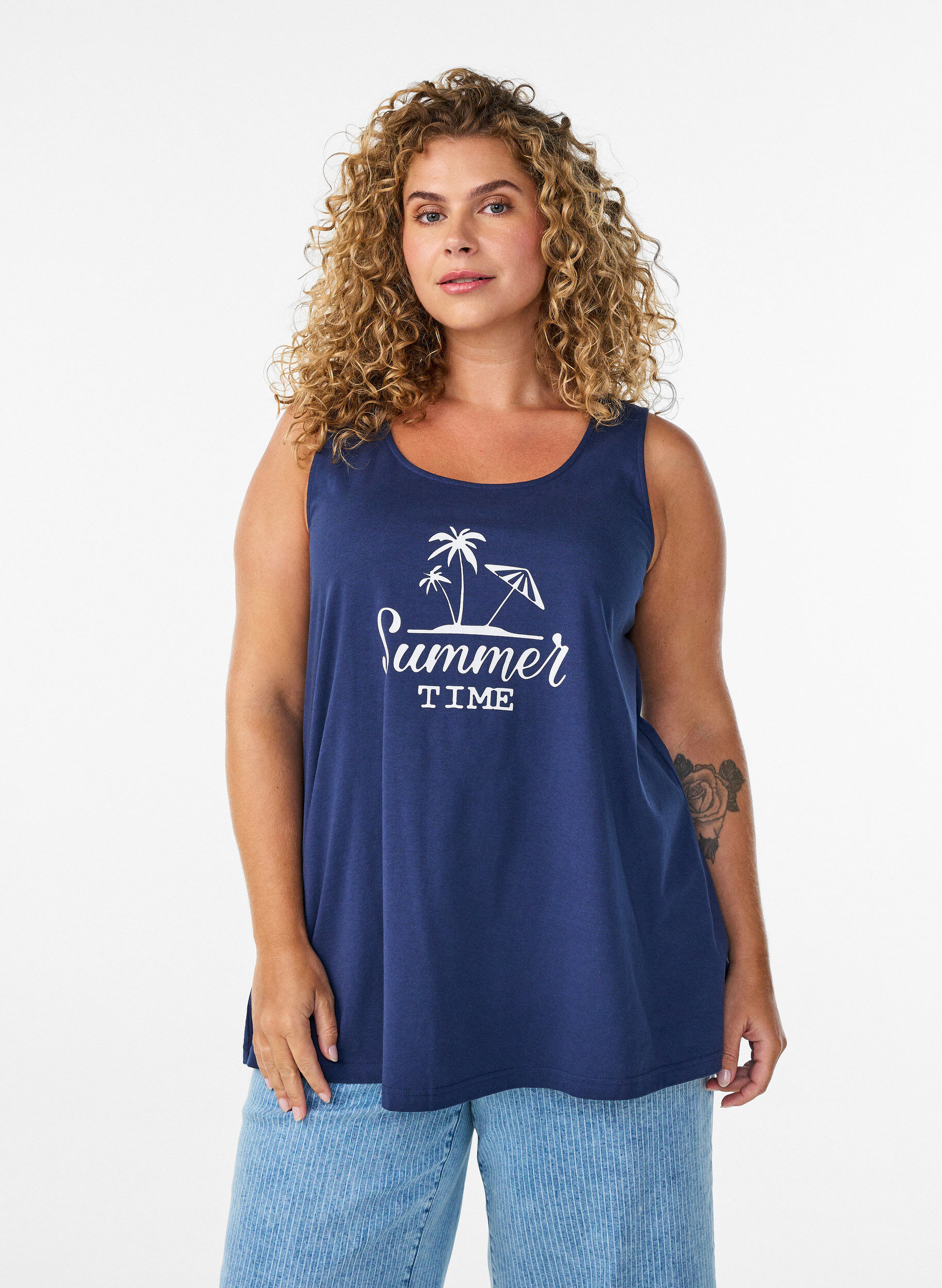 ZizzifashionCotton top with a-shape, Blue, Model image number 0