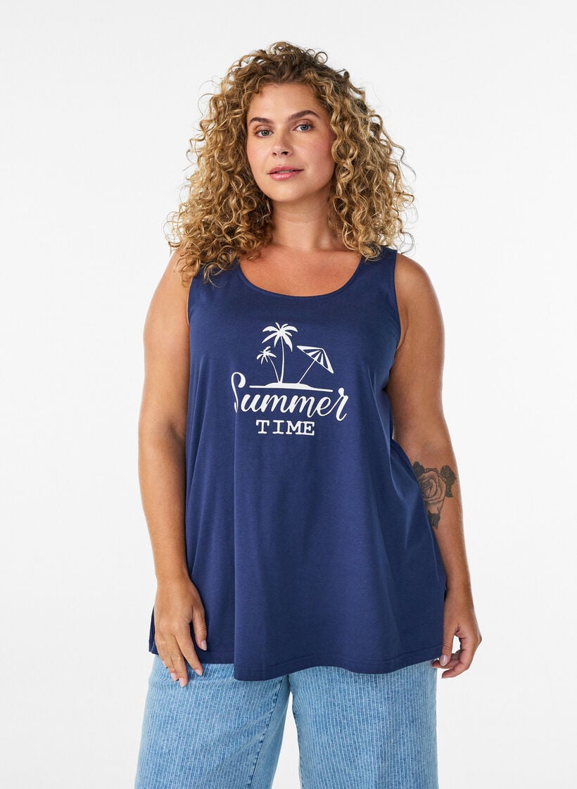 Cotton top with a-shape, Blue, Model image number 0