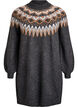 Knitted dress with jacquard pattern and balloon sleeves, Dark Grey, Packshot image number 0