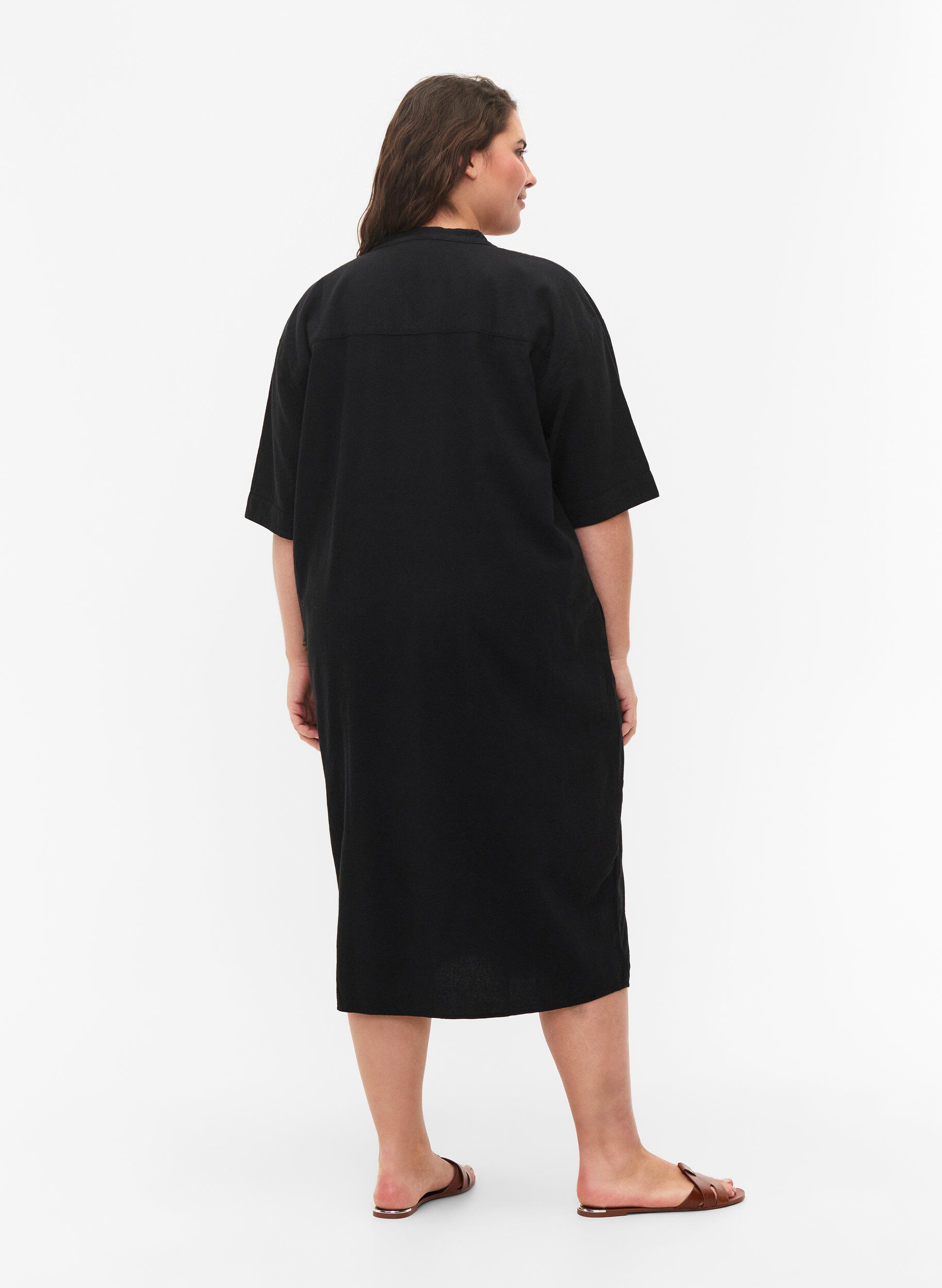 Zizzifashion FLASH - Short sleeved midi dress in cotton, Black, Model image number 1