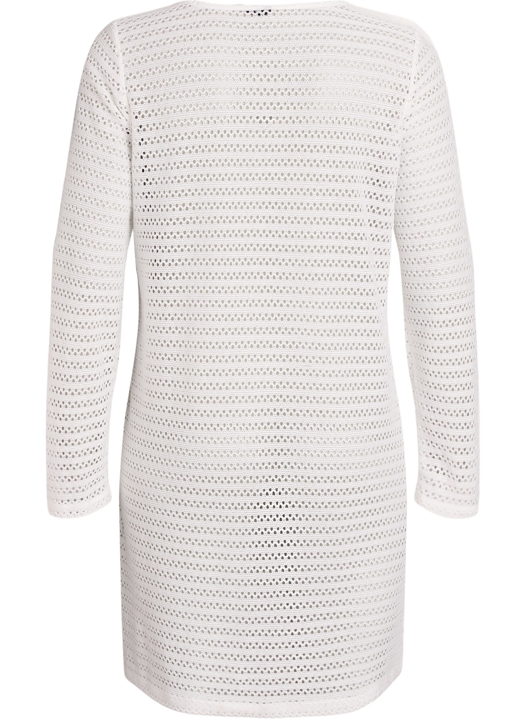 Zizzifashion Beach dress with eyelet embroidery and long sleeves, Beige, Packshot image number 1