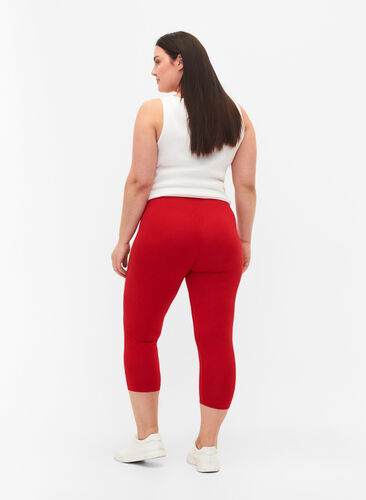 Basic 3/4 leggings in viscose, Tango Red, Model image number 1