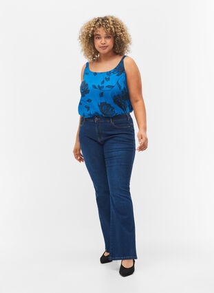 Sleeveless viscose top with floral print, Blue Flower AOP, Model image number 2