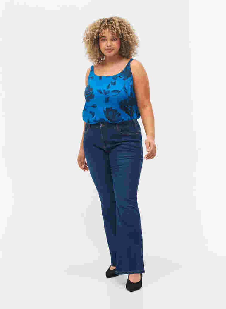 Sleeveless viscose top with floral print, Blue Flower AOP, Model image number 2