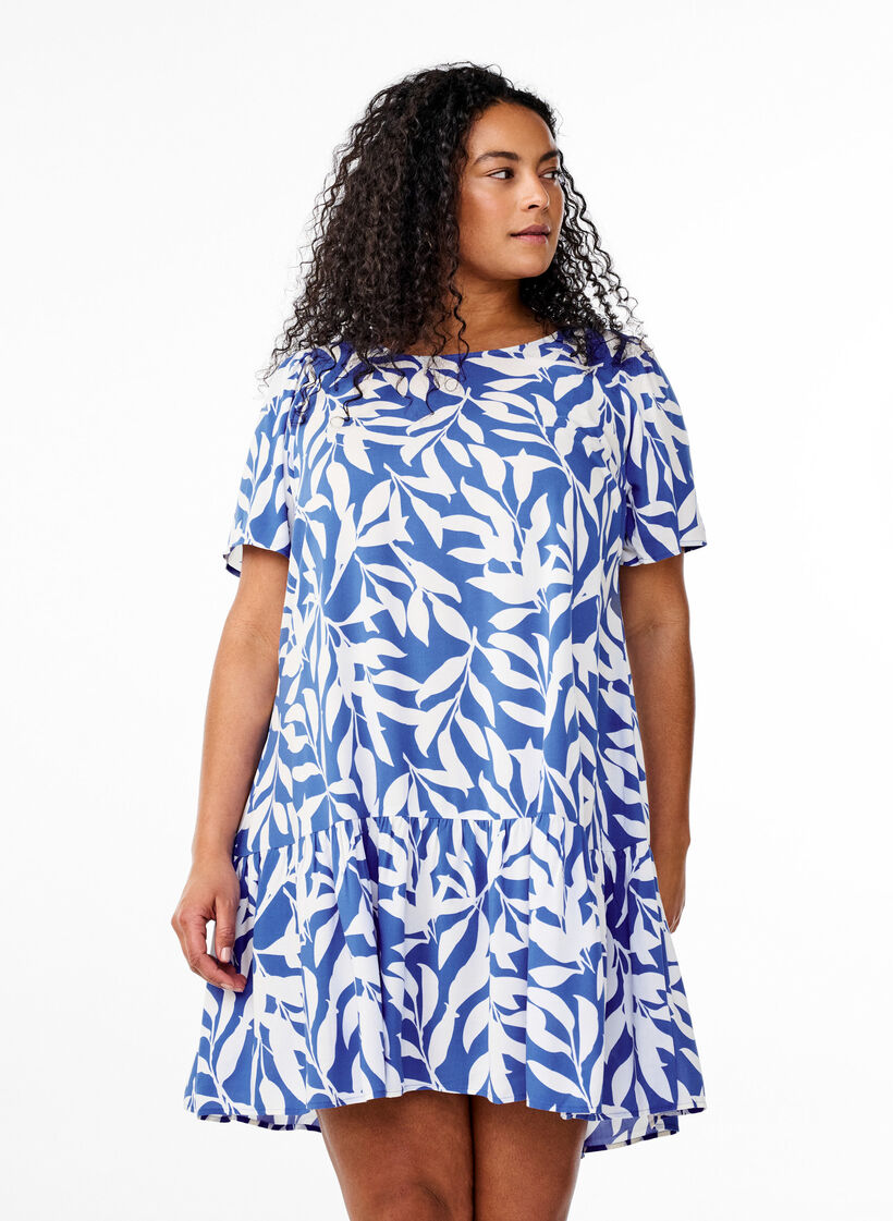 FLASH - Dress in viscose with cutline, Blue, Model image number 0