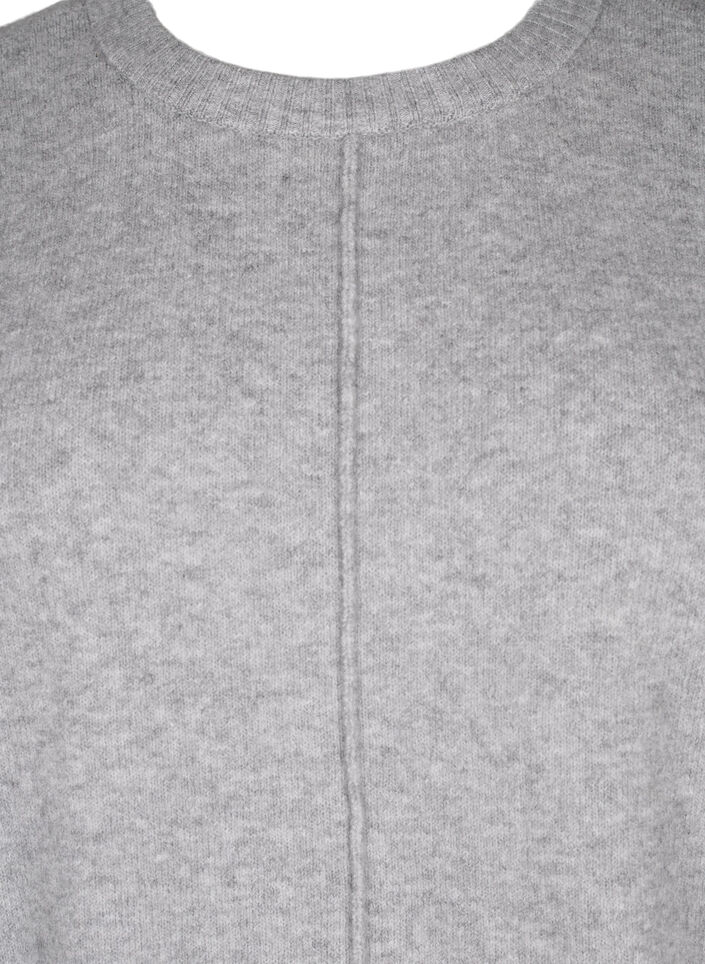 Knitted blouse with a round neck and center seam, Light Grey Melange, Packshot image number 2
