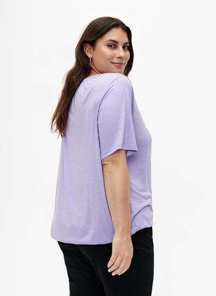 Melange blouse with short sleeves, Violet Tulip Mel., Model image number 1