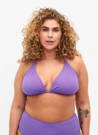 Solid color triangle bikini top, Royal Lilac, Model