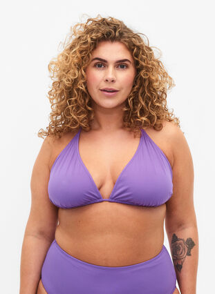 Solid color triangle bikini top, Royal Lilac, Model image number 0