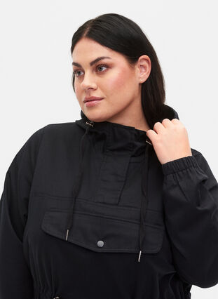 Anorak with hood and pocket, Black, Model image number 2