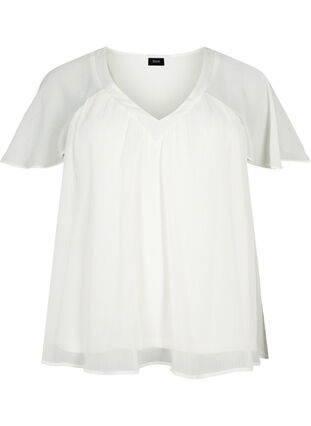  Plain top with batwing sleeves and V-neck, Warm Off-white, Packshot image number 0