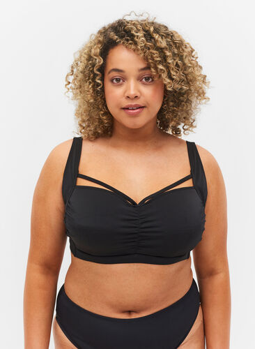 Bikini top with ruching and string, Black, Model image number 0