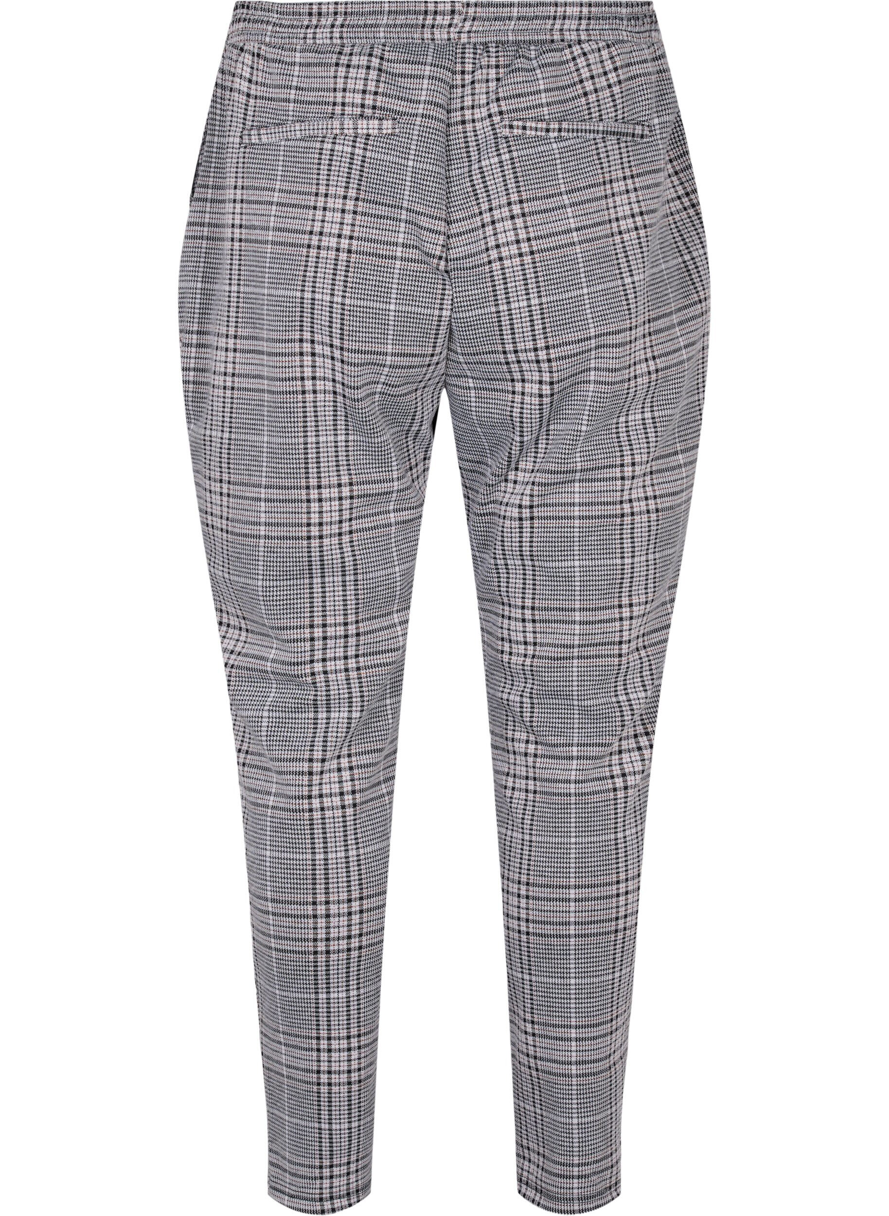 Zizzifashion Cropped Maddison trousers with checkered pattern, Black Check, Packshot image number 1