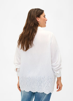 Viscose shirt with broderie anglaise, Bright White, Model image number 1