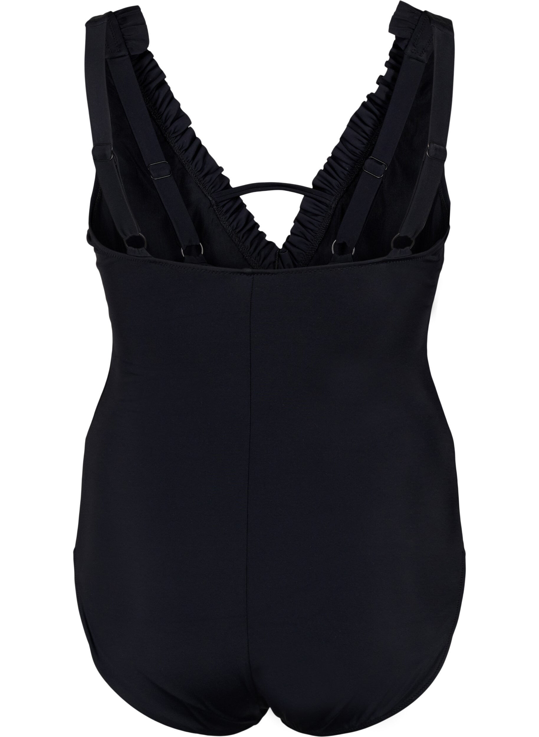 Zizzifashion V-neck swimsuit with ruffles, Black, Packshot image number 1