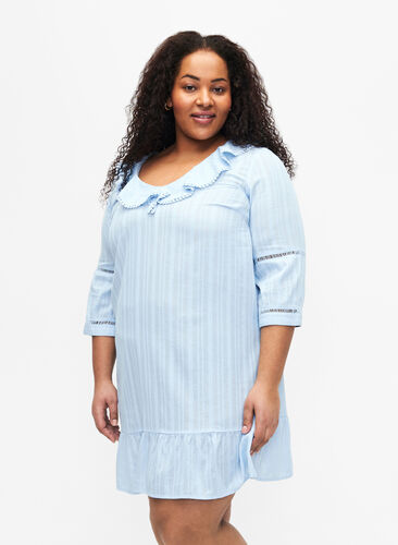 Cotton-viscose mix dress with 3/4 sleeves, Chambray Blue, Model image number 0