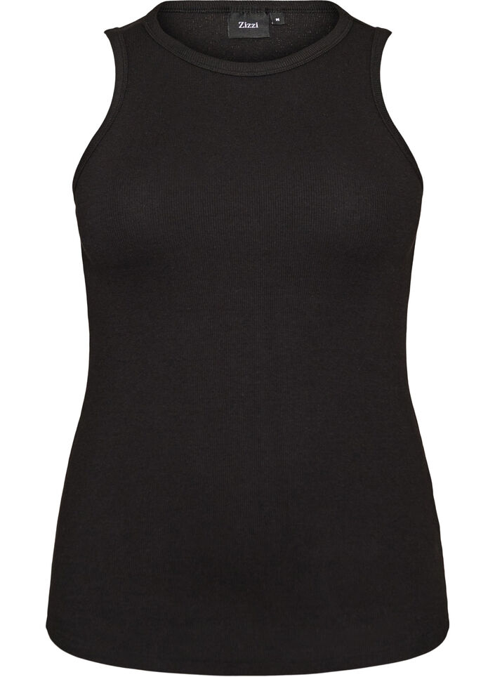 Cotton ribbed top with high neck, Black, Packshot image number 0