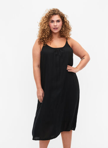Sleeveless midi dress in viscose, Black, Model image number 2