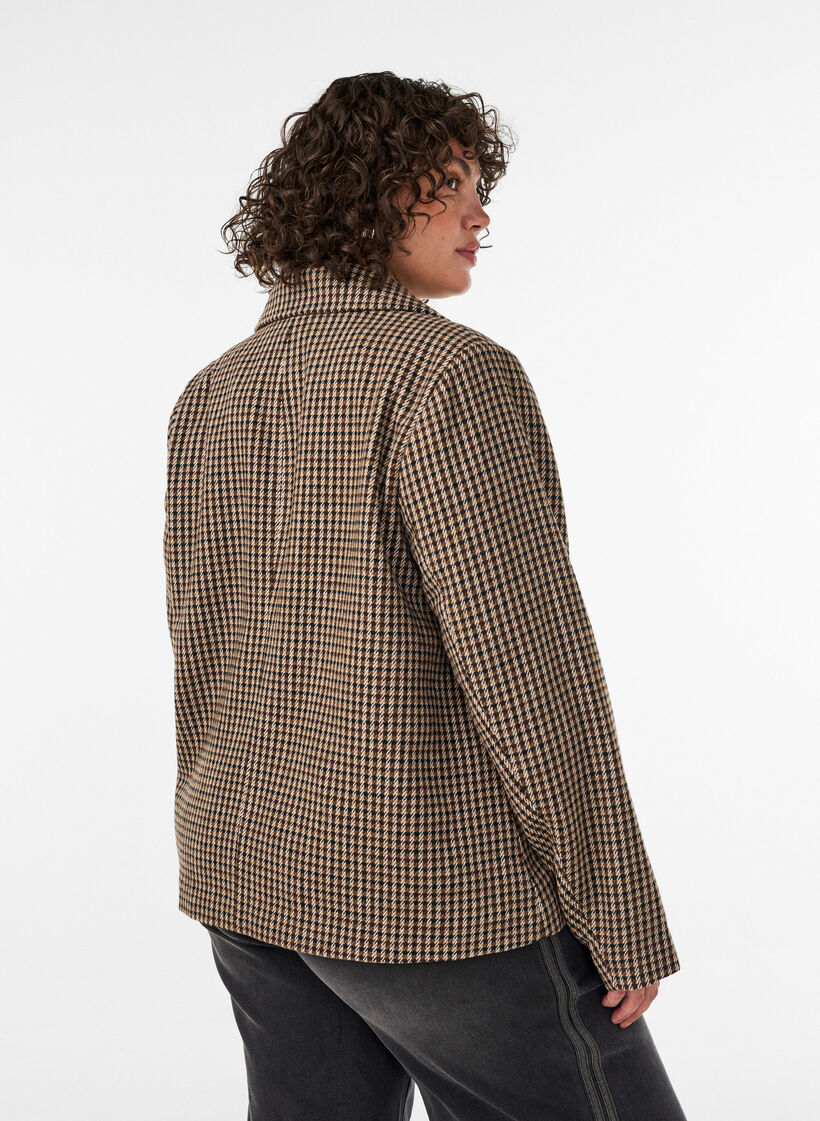 Short checked coat with double-breasted button fastening, Brown, Model image number 2